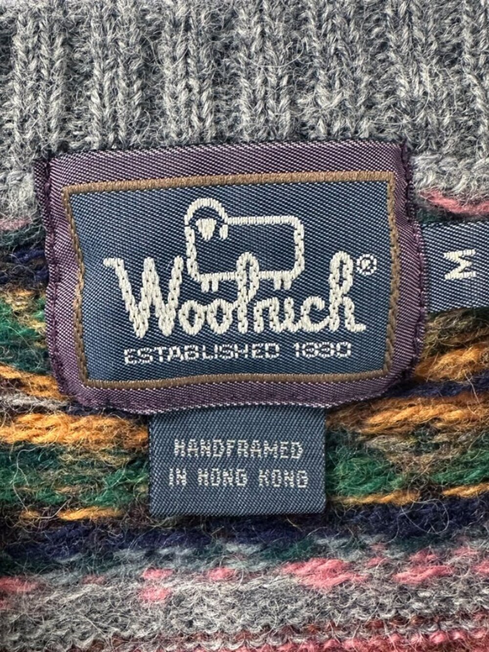 Vtg Woolrich Fair Isle Wool Cardigan Sweater M Gray Chunky Knit Cottagecore Cozy - Picture 9 of 11